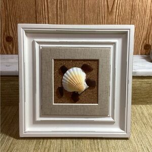 Framed White Shell Wall Art - Coastal Accent Turtle in the sand